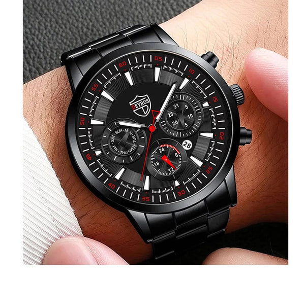 Planet Gates DEYROS Fashion Mens Watches Male Stainless Steel Quartz Wrist Watch Luminous Clock Men Sports Leather Bracelet