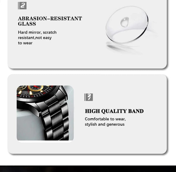 Planet Gates DEYROS Fashion Mens Watches Male Stainless Steel Quartz Wrist Watch Luminous Clock Men Sports Leather Bracelet