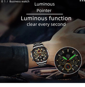 Planet Gates DEYROS Fashion Mens Watches Male Stainless Steel Quartz Wrist Watch Luminous Clock Men Sports Leather Bracelet