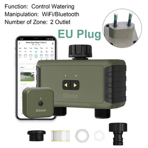 Planet Gates DI-WT05W-DEGN-Q Diivoo 1/2/3 Zone Garden Watering Timer Wifi Automatic Drip Irrigation Controller Water Valve Garden Automatic Watering System