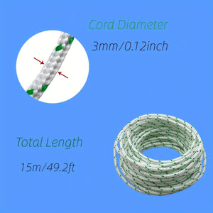 Planet Gates Dia 3mm/0.12inch,Length 15m/49 1pc Recoil Starter Rope Pull Cord Compatible With Craftsman Husqvarna STHIL Sears Poulan Chainsaw Lawn Mower Trimmer Edger Brush Cutter Engine Parts Dia 3mm/0.12inch, Length 15m/49.2ft