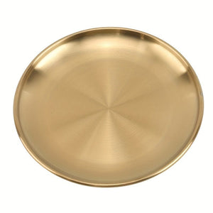 Planet Gates Diameter20cm 1pc Stainless Steel Golden Dessert Coffee Tray, Western Dinner Plate, Dining Tray Suitable For Food Coffee Breakfast Tea Golden Food Tray Decorative Trays, Weeding, Birthday, Pride Month Party Thanksgiving Halloween