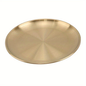 Planet Gates Diameter23cm 1pc Stainless Steel Golden Dessert Coffee Tray, Western Dinner Plate, Dining Tray Suitable For Food Coffee Breakfast Tea Golden Food Tray Decorative Trays, Weeding, Birthday, Pride Month Party Thanksgiving Halloween