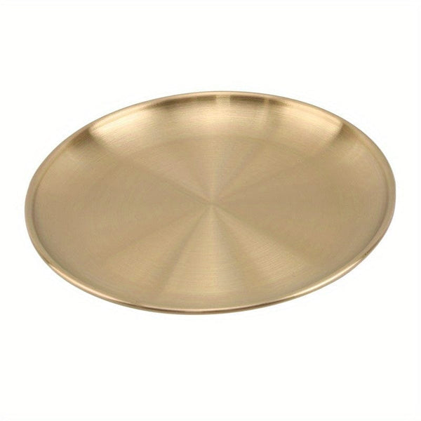 Planet Gates Diameter23cm 1pc Stainless Steel Golden Dessert Coffee Tray, Western Dinner Plate, Dining Tray Suitable For Food Coffee Breakfast Tea Golden Food Tray Decorative Trays, Weeding, Birthday, Pride Month Party Thanksgiving Halloween