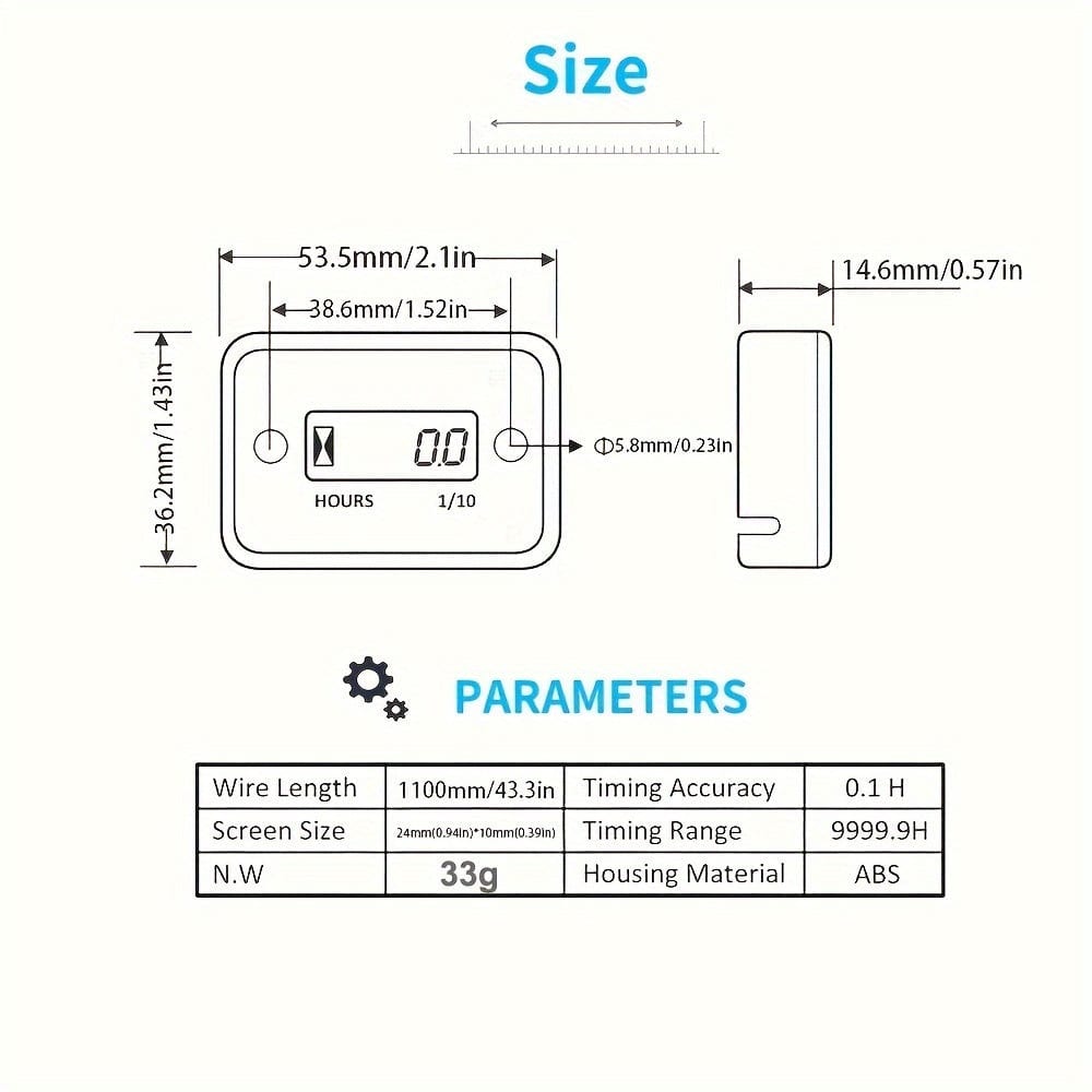 Planet Gates Digital LCD Hour Meter Motor Waterproof Display For Bike Motorcycle ATV Snowmobile Marine Boat Ski Dirt Gas Engine