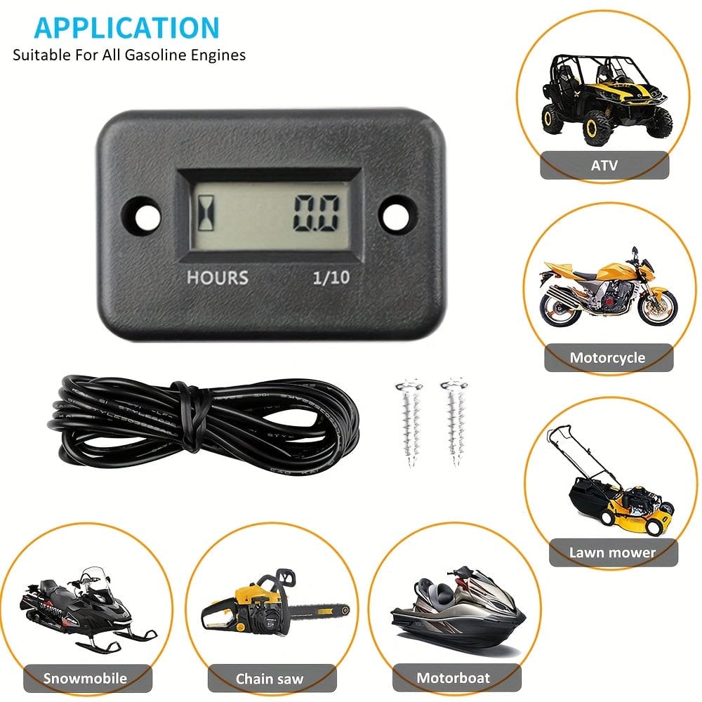 Planet Gates Digital LCD Hour Meter Motor Waterproof Display For Bike Motorcycle ATV Snowmobile Marine Boat Ski Dirt Gas Engine