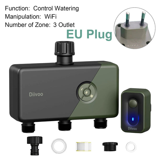 Planet Gates Diivoo 1/2/3 Zone Garden Watering Timer Wifi Automatic Drip Irrigation Controller Water Valve Garden Automatic Watering System