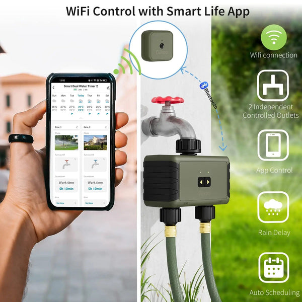Planet Gates Diivoo 1/2/3 Zone Garden Watering Timer Wifi Automatic Drip Irrigation Controller Water Valve Garden Automatic Watering System