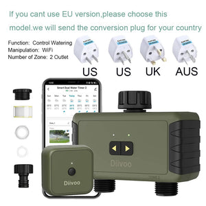 Planet Gates Diivoo 1/2/3 Zone Garden Watering Timer Wifi Automatic Drip Irrigation Controller Water Valve Garden Automatic Watering System