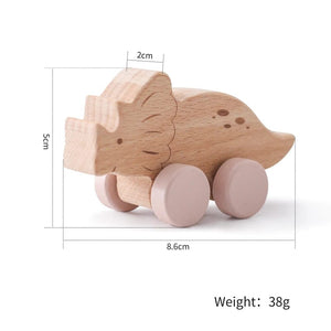 Planet Gates Dinosaur-03 1PC Baby Toy Beech Wood Block Cartoon Dinosaur Car Educational Montessori Toy Baby Teething Play Gym Baby Birthday Gift Products