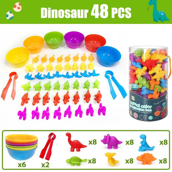 Planet Gates Dinosaur 48pcs Kids Matching Game Learn Educational Toys Animal Cognition Rainbow Sort Fine Motor Training Montessori Sensory Puzzle Toy Gifts