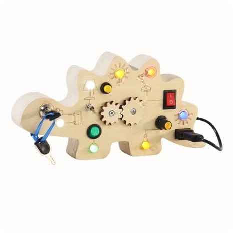 Planet Gates dinosaur busy board Montessori Busy Board Sensory Toys Wooden With LED Light Switch Control Board Travel Activities Children Games For 2-4 Years Old