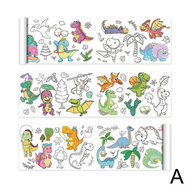 Planet Gates Dinosaur / CN Children's Drawing Roll Sticky Color Filling Paper Graffiti Scroll Coloring Paper Roll For Kids DIY Painting Educational Toys