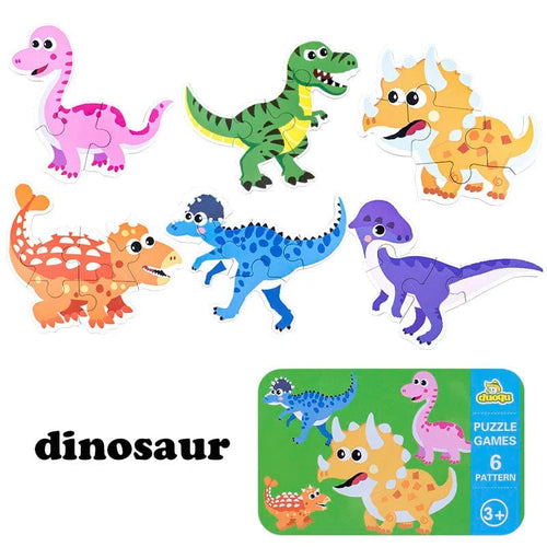 Planet Gates Dinosaur family T176 Baby Puzzle Montessori Educational Toys Wood 3D Puzzle Games Iron Box children Puzzles Jigsaw Wooden Puzzles For Kids 2 3 4 Year