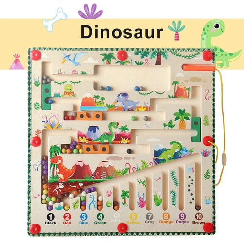 Planet Gates Dinosaur Magnetic Color and Number Maze Montessori Toys Wooden Puzzle Activity Board Learning Puzzle Counting Matching Toys for Toddlers