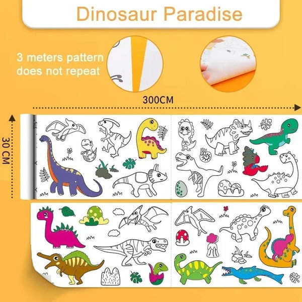 Planet Gates Dinosaur Paradise / CHINA Children's Drawing Roll Sticky Color Filling Paper Graffiti Scroll Coloring Paper Roll for Kids DIY Painting Educational Toys