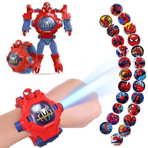 Planet Gates Disney Spiderman 24 Projection Patterns Children Watches for Boy Deformation Robot Projection Electronic Clock Kids Christmas