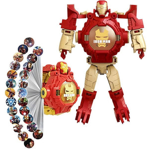 Planet Gates Disney Spiderman 24 Projection Patterns Children Watches for Boy Deformation Robot Projection Electronic Clock Kids Christmas
