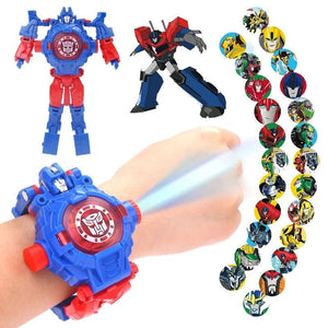 Planet Gates Disney Spiderman 24 Projection Patterns Children Watches for Boy Deformation Robot Projection Electronic Clock Kids Christmas