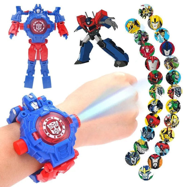 Planet Gates Disney Spiderman 24 Projection Patterns Children Watches for Boy Deformation Robot Projection Electronic Clock Kids Christmas