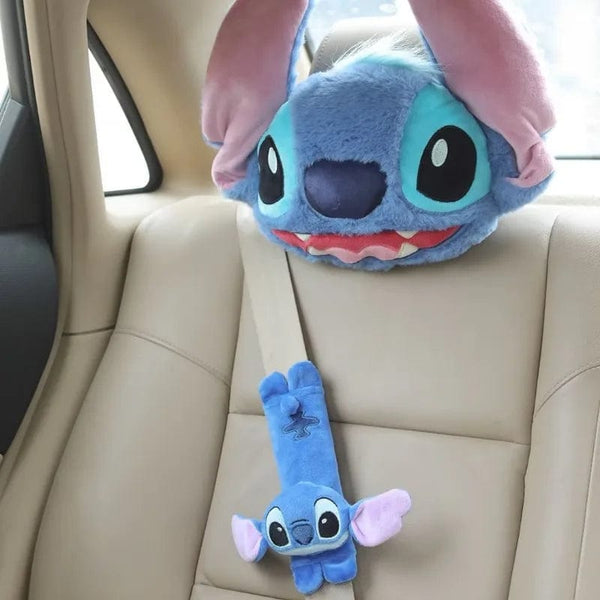Planet Gates Disney Stitch Car Seat Belt Cover Neck Pillow Cartoon Anime Headrest Neck Support Universal Auto Plush Cute Interior Accessories