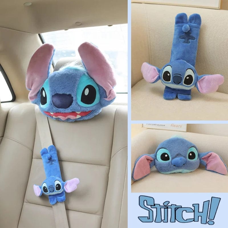 Planet Gates Disney Stitch Car Seat Belt Cover Neck Pillow Cartoon Anime Headrest Neck Support Universal Auto Plush Cute Interior Accessories