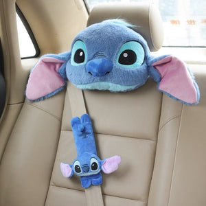 Planet Gates Disney Stitch Car Seat Belt Cover Neck Pillow Cartoon Anime Headrest Neck Support Universal Auto Plush Cute Interior Accessories