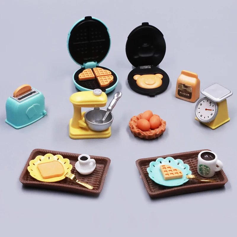 Planet Gates DIY Dollhouse Bear Biscuits 1/12 Miniature Furniture Toaster Oven Mixer Electronic Scale Model Set Kitchen Toys For Girl Gift