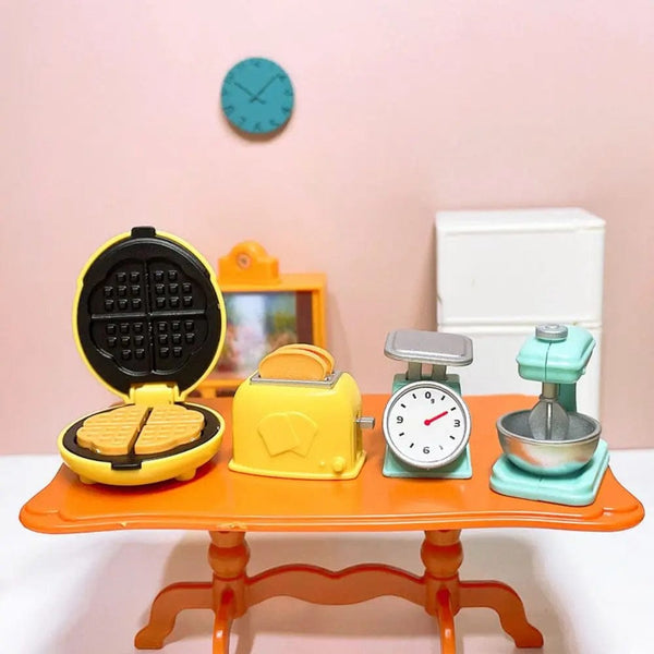Planet Gates DIY Dollhouse Bear Biscuits 1/12 Miniature Furniture Toaster Oven Mixer Electronic Scale Model Set Kitchen Toys For Girl Gift