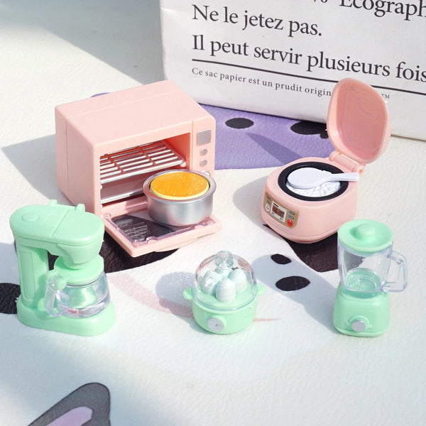 Planet Gates DIY Dollhouse Bear Biscuits 1/12 Miniature Furniture Toaster Oven Mixer Electronic Scale Model Set Kitchen Toys For Girl Gift