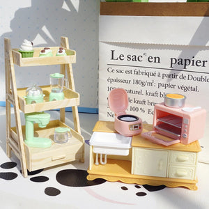Planet Gates DIY Dollhouse Bear Biscuits 1/12 Miniature Furniture Toaster Oven Mixer Electronic Scale Model Set Kitchen Toys For Girl Gift