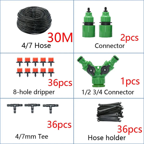 Planet Gates DIY Drip Irrigation System Automatic Watering Garden Hose Micro Drip Watering Kits with Adjustable Drippers Gardening Tool Kit