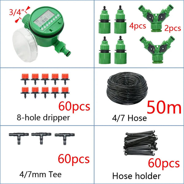 Planet Gates DIY Drip Irrigation System Automatic Watering Garden Hose Micro Drip Watering Kits with Adjustable Drippers Gardening Tool Kit