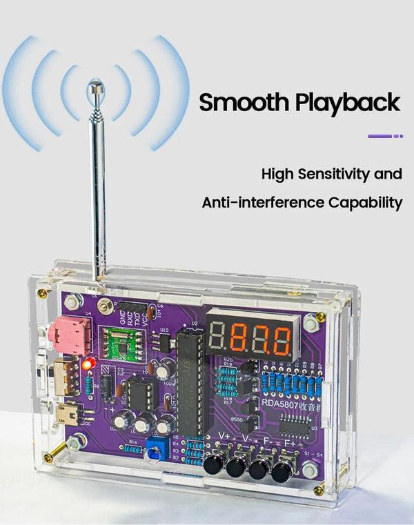 Planet Gates DIY FM Radio Electronic Kit Adjustable Frequency 87-108MHz Digital Display DIY Soldering Project Practice Solder RDA5807S