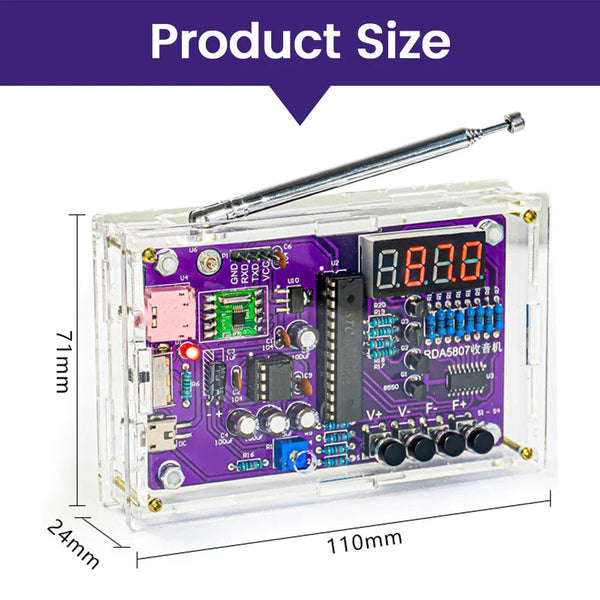 Planet Gates DIY FM Radio Electronic Kit Adjustable Frequency 87-108MHz Digital Display DIY Soldering Project Practice Solder RDA5807S