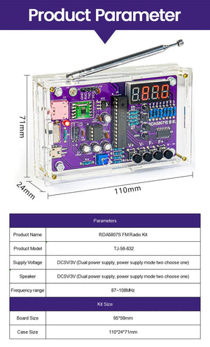 Planet Gates DIY FM Radio Electronic Kit Adjustable Frequency 87-108MHz Digital Display DIY Soldering Project Practice Solder RDA5807S