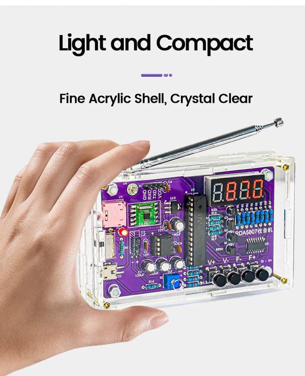 Planet Gates DIY FM Radio Electronic Kit Adjustable Frequency 87-108MHz Digital Display DIY Soldering Project Practice Solder RDA5807S