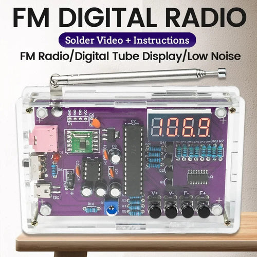 Planet Gates DIY FM Radio Electronic Kit Adjustable Frequency 87-108MHz Digital Display DIY Soldering Project Practice Solder RDA5807S