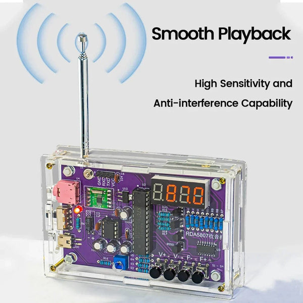 Planet Gates DIY FM Radio Electronic Kit Adjustable Frequency 87-108MHz Digital Display DIY Soldering Project Practice Solder RDA5807S