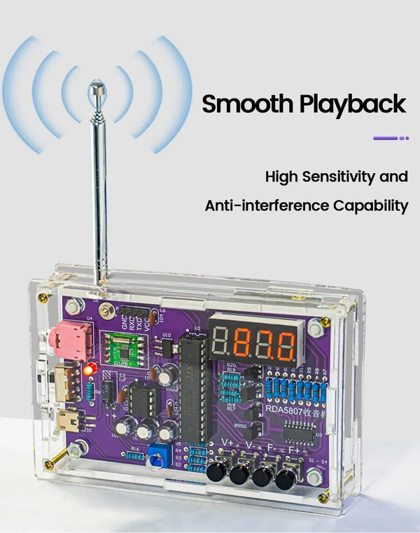 Planet Gates DIY FM Radio Electronic Kit Adjustable Frequency 87-108MHz Digital Display DIY Soldering Project Practice Solder RDA5807S