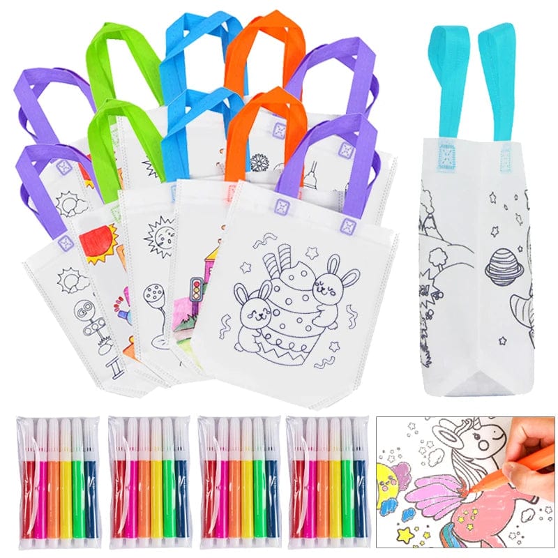 Planet Gates DIY Graffiti Bags with Coloring Marker Painting Non-Woven Gift Bags For Kids Arts Crafts Color Filling Drawing Toys For Boy Girl