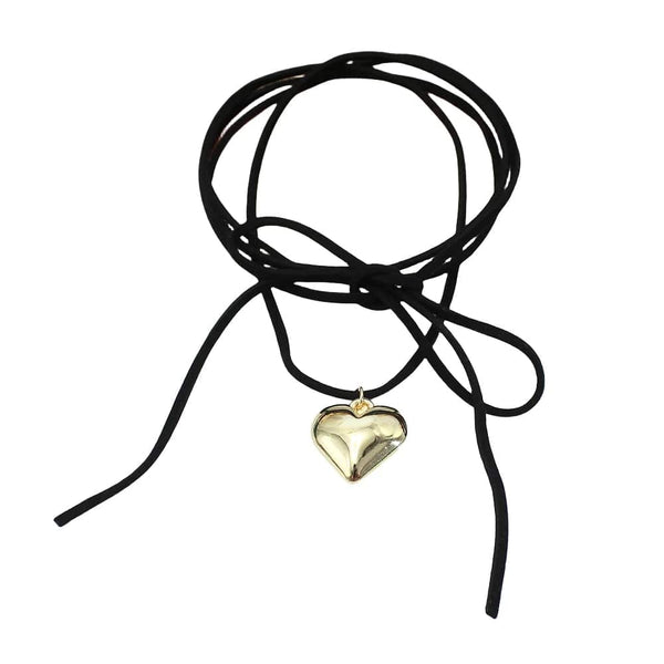Planet Gates Diy Jewelry Goth Black Velvet 25mm Heart Pendant Choker Necklace for Women Weave Knotted Bowknot Adjustable Chain Jewelry