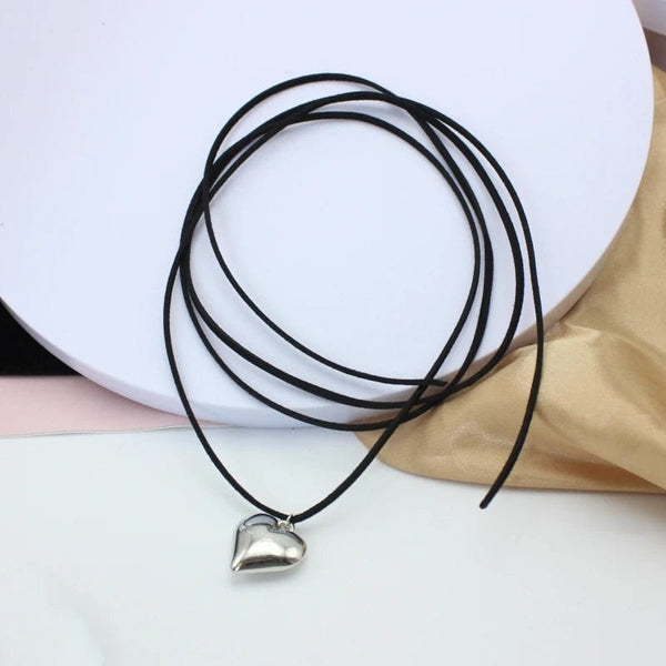Planet Gates Diy Jewelry Goth Black Velvet 25mm Heart Pendant Choker Necklace for Women Weave Knotted Bowknot Adjustable Chain Jewelry