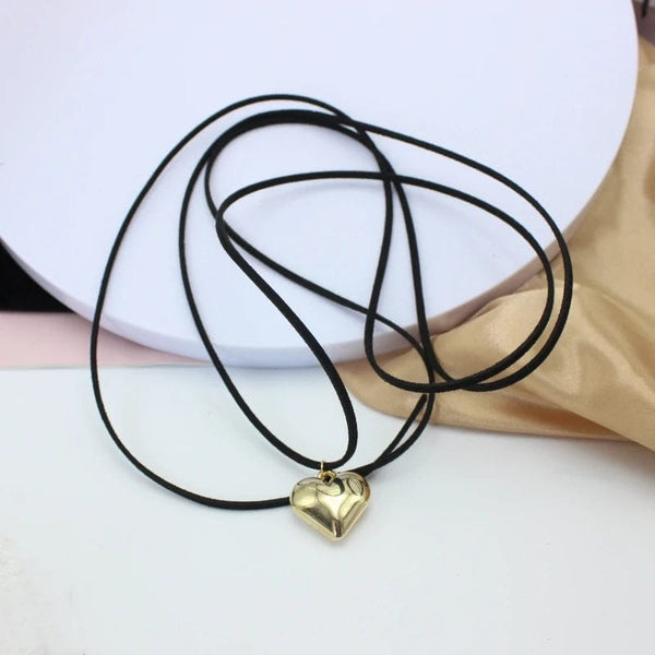 Planet Gates Diy Jewelry Goth Black Velvet 25mm Heart Pendant Choker Necklace for Women Weave Knotted Bowknot Adjustable Chain Jewelry