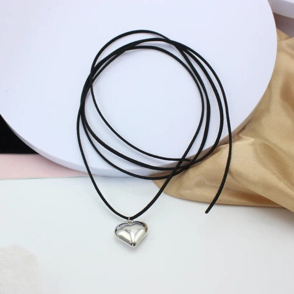 Planet Gates Diy Jewelry Goth Black Velvet 25mm Heart Pendant Choker Necklace for Women Weave Knotted Bowknot Adjustable Chain Jewelry
