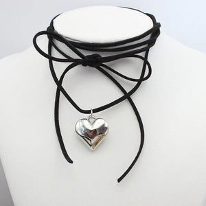 Planet Gates Diy Jewelry Goth Black Velvet 25mm Heart Pendant Choker Necklace for Women Weave Knotted Bowknot Adjustable Chain Jewelry