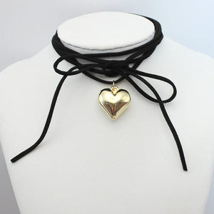 Planet Gates Diy Jewelry Goth Black Velvet 25mm Heart Pendant Choker Necklace for Women Weave Knotted Bowknot Adjustable Chain Jewelry