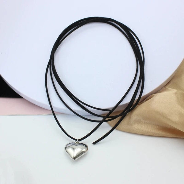 Planet Gates Diy Jewelry Goth Black Velvet 25mm Heart Pendant Choker Necklace for Women Weave Knotted Bowknot Adjustable Chain Jewelry