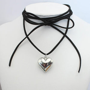 Planet Gates Diy Jewelry Goth Black Velvet 25mm Heart Pendant Choker Necklace for Women Weave Knotted Bowknot Adjustable Chain Jewelry