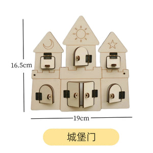 Planet Gates DIY Montessori Busy Board Wooden Accessories Hand Pulled Wheel Gear Drum Car Board Castle Early Educational Toy For Childre Gift